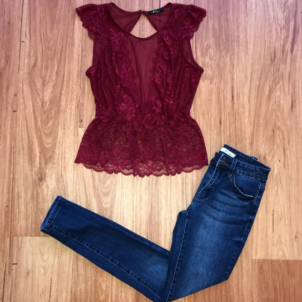 BKE boutique sheer lace top